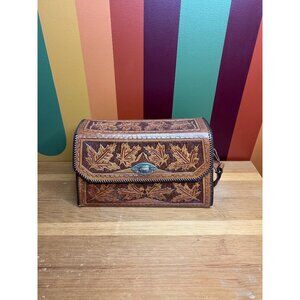 Vintage leather tooled hand roses crossbody bag purse floral flowers cottagecore